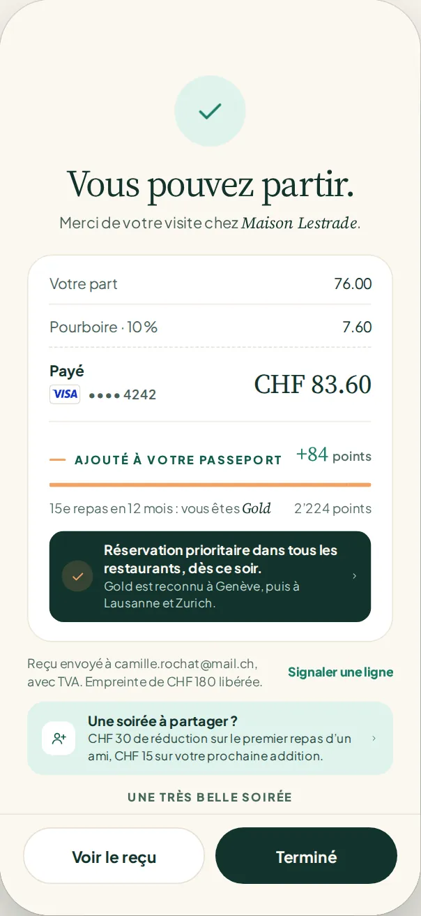 Écran Tavoli : vous êtes libre, l’addition est réglée